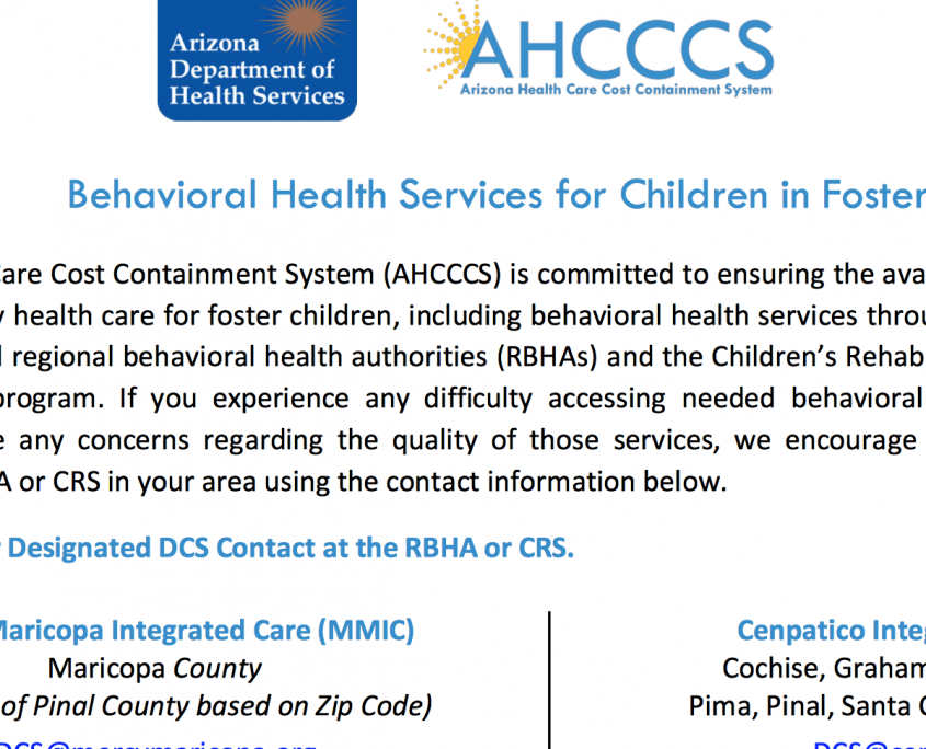 AHCCCS Behavioral Health Services for Children in Foster Care AZ