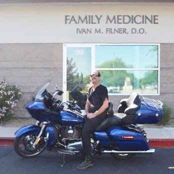 Dr. Fillner on a Motorcycle