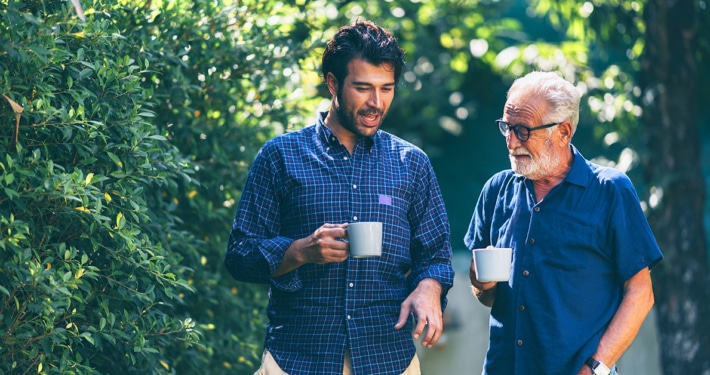 father and son talking about health